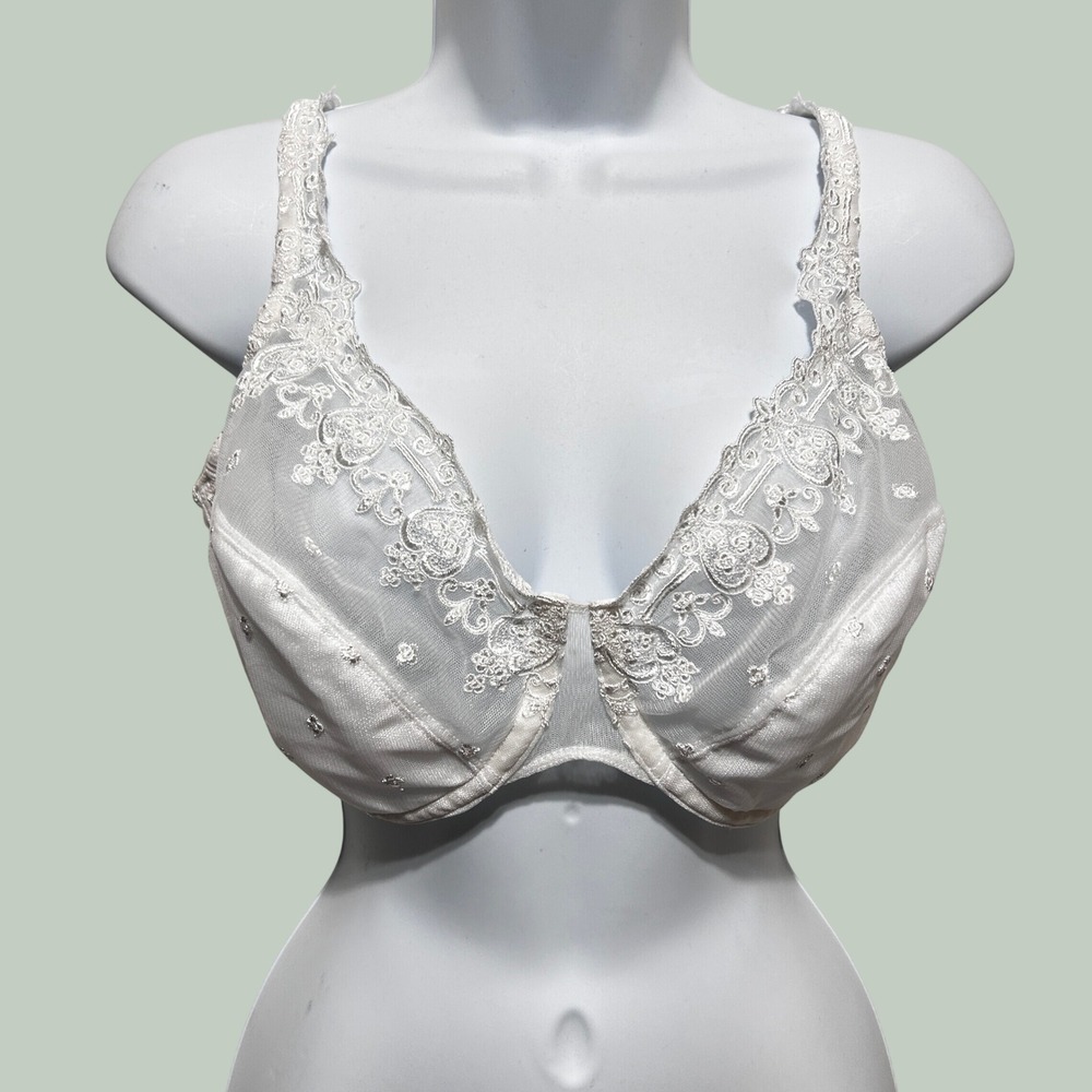 Bali Women Coquette Cottage Lace Desire Underwire Bra 38DD White Lace Mesh 3573